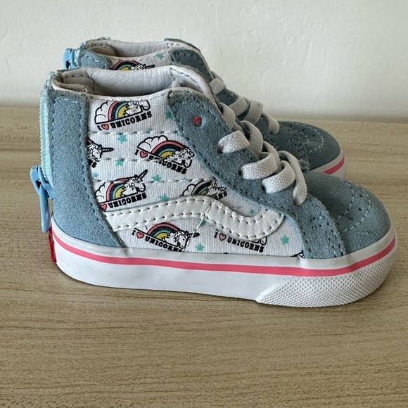 Vans Sk-8 Hi Zip I Love Unicorns Toddler Girl Blue Suede Hi Top Shoes Size 4 - Picture 2 of 9
